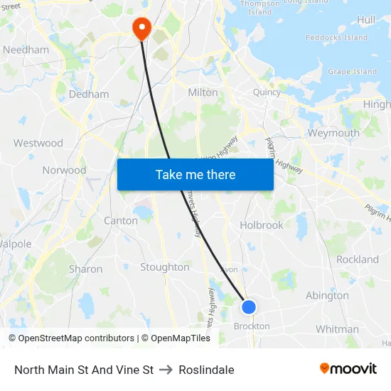 North Main St And Vine St to Roslindale map