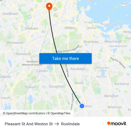 Pleasant St And Weston St to Roslindale map