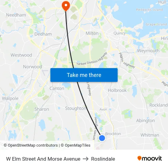 W Elm Street And Morse Avenue to Roslindale map