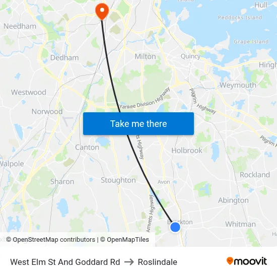 West Elm St And Goddard Rd to Roslindale map