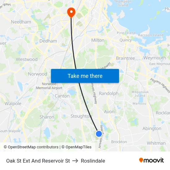 Oak St Ext And Reservoir St to Roslindale map