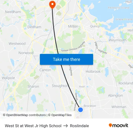 West St at West Jr High School to Roslindale map