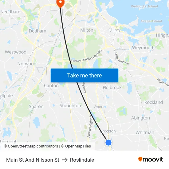 Main St And Nilsson St to Roslindale map