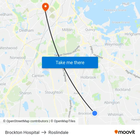 Brockton Hospital to Roslindale map