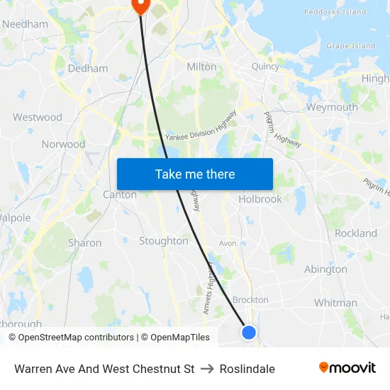 Warren Ave And West Chestnut St to Roslindale map