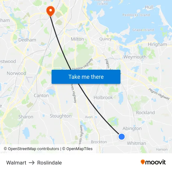Walmart to Roslindale map