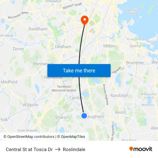 Central St at Tosca Dr to Roslindale map