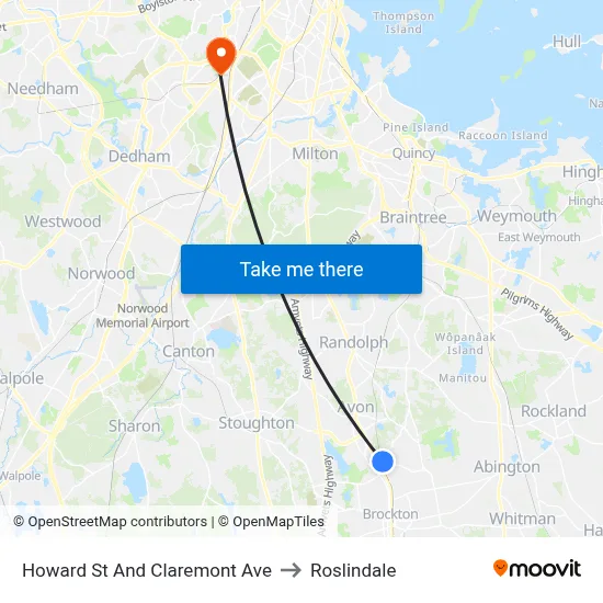 Howard St And Claremont Ave to Roslindale map
