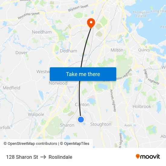 128 Sharon St to Roslindale map