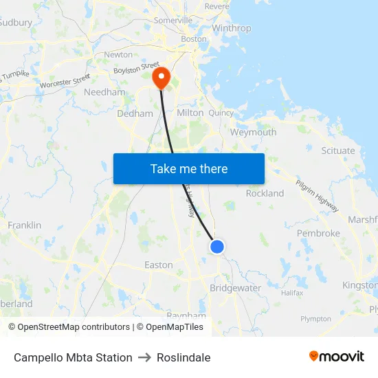 Campello Mbta Station to Roslindale map