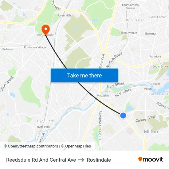 Reedsdale Rd And Central Ave to Roslindale map
