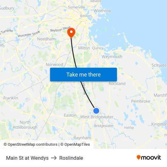 Main St at Wendys to Roslindale map