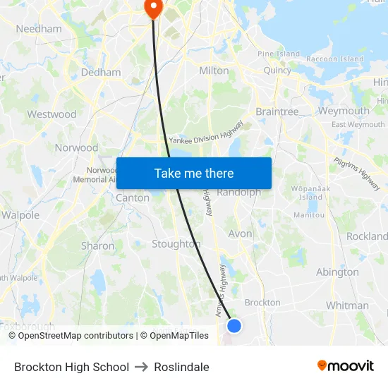 Brockton High School to Roslindale map