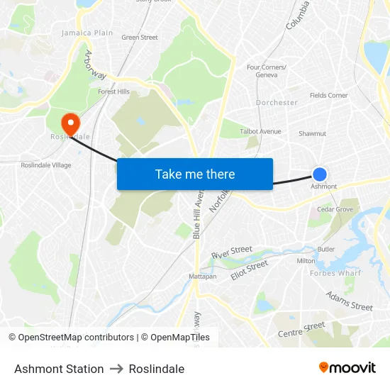 Ashmont Station to Roslindale map
