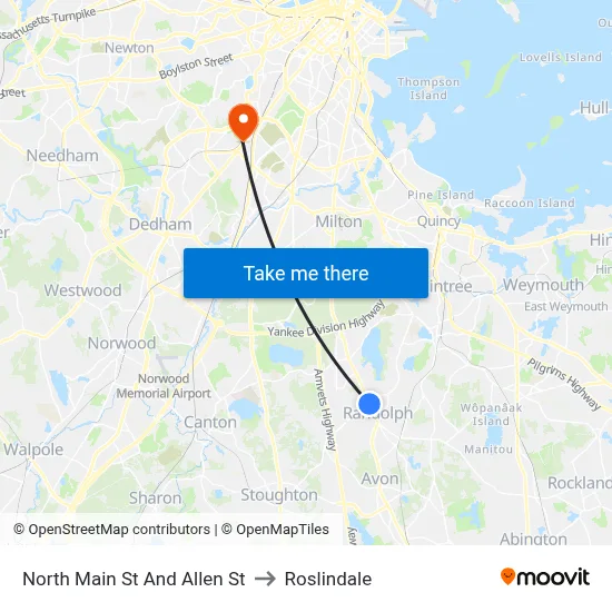 North Main St And Allen St to Roslindale map