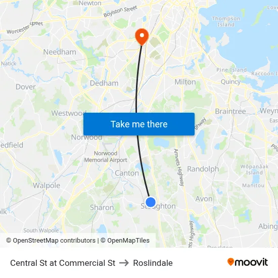 Central St at Commercial St to Roslindale map