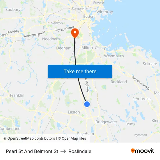 Pearl St And Belmont St to Roslindale map