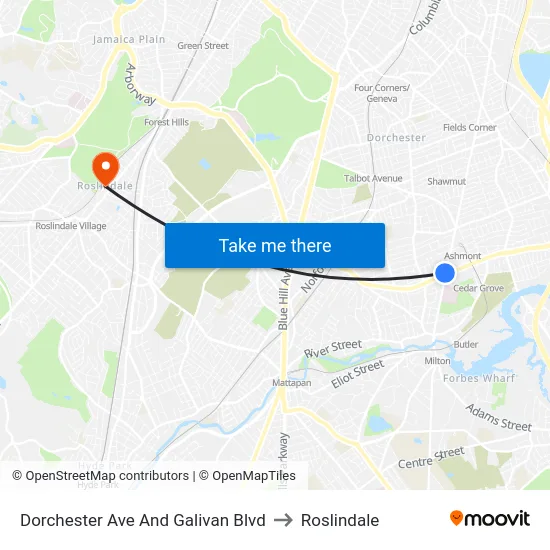 Dorchester Ave And Galivan Blvd to Roslindale map