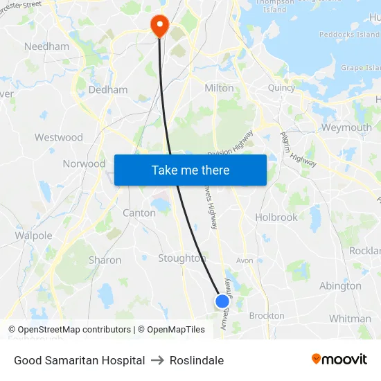 Good Samaritan Hospital to Roslindale map