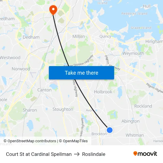 Court St at Cardinal Spellman to Roslindale map