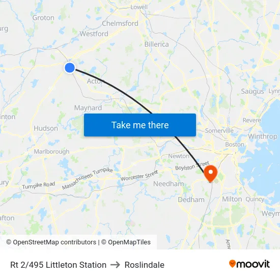 Rt 2/495 Littleton Station to Roslindale map
