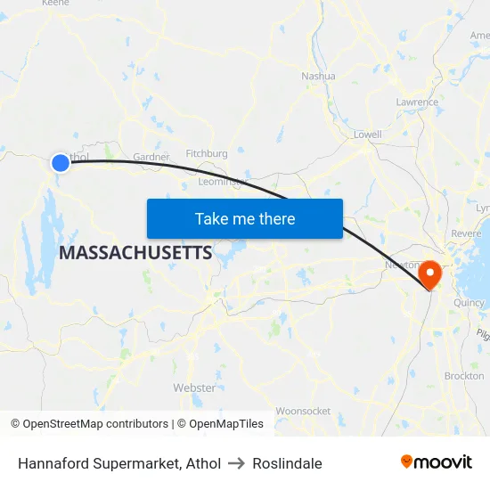 Hannaford Supermarket, Athol to Roslindale map