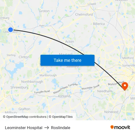 Leominster Hospital to Roslindale map