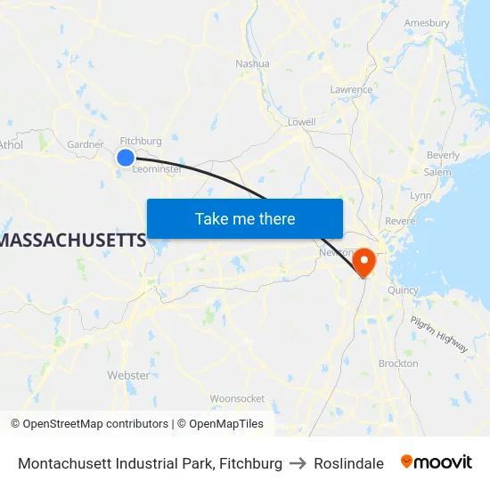 Montachusett Industrial Park, Fitchburg to Roslindale map