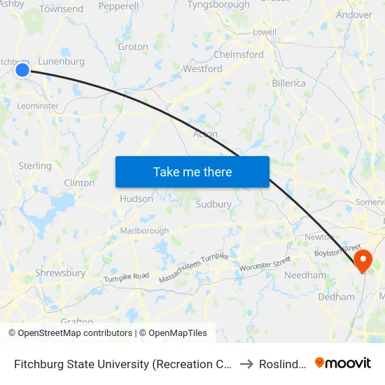 Fitchburg State University (Recreation Center) to Roslindale map