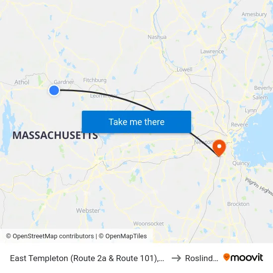 East Templeton (Route 2a & Route 101),Gardner to Roslindale map
