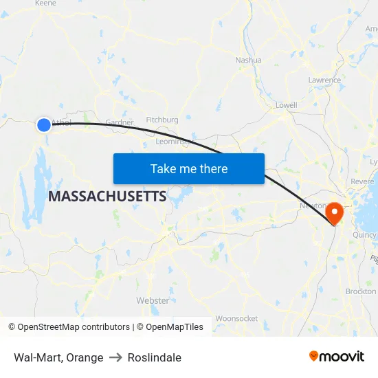 Wal-Mart, Orange to Roslindale map