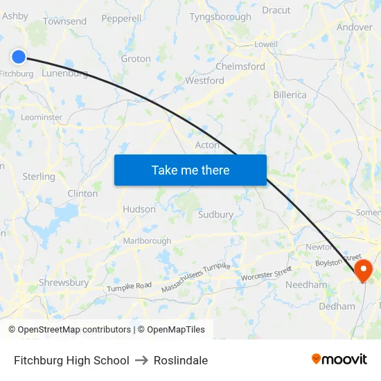 Fitchburg High School to Roslindale map