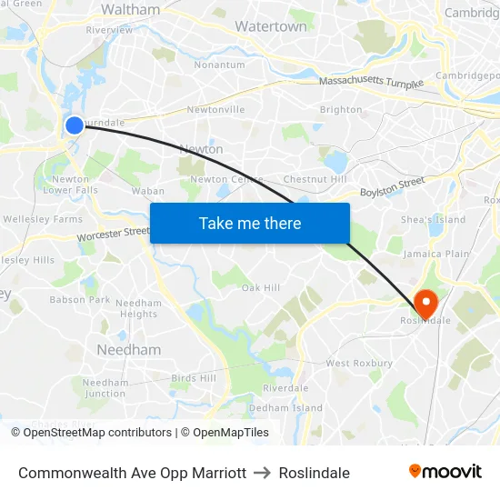 Commonwealth Ave Opp Marriott to Roslindale map