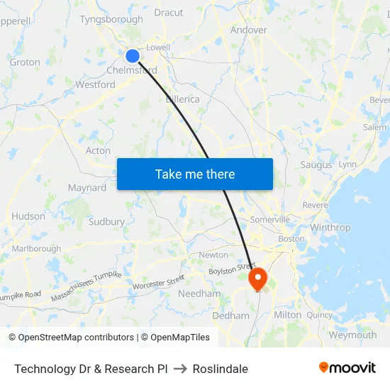 Technology Dr & Research Pl to Roslindale map
