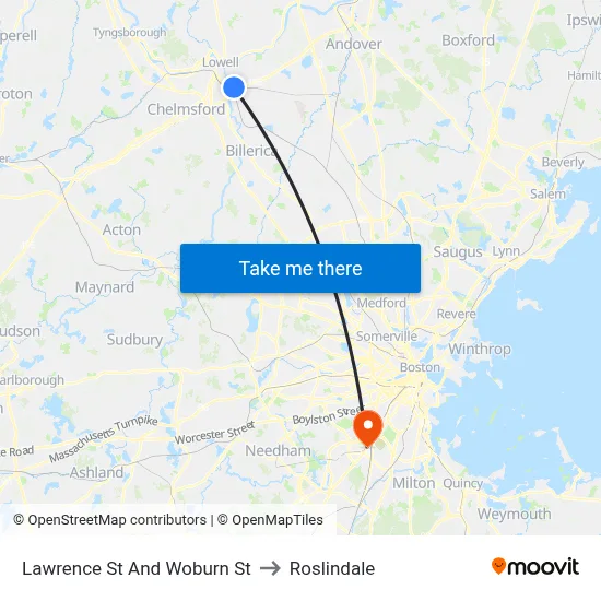 Lawrence St And Woburn St to Roslindale map