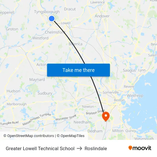 Greater Lowell Technical School to Roslindale map