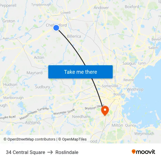 34 Central Square to Roslindale map