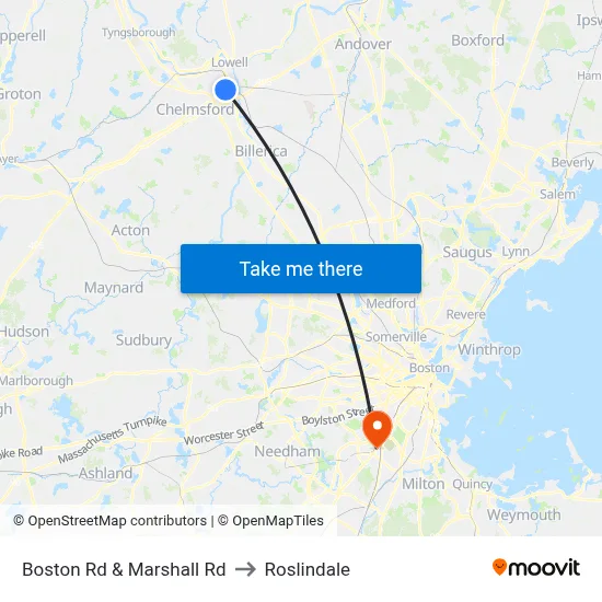 Boston Rd & Marshall Rd to Roslindale map