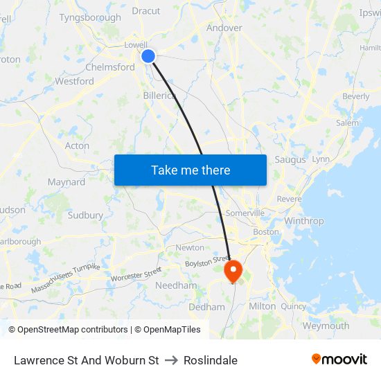 Lawrence St And Woburn St to Roslindale map