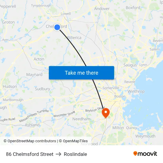 86 Chelmsford Street to Roslindale map