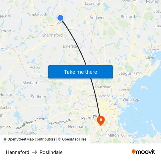 Hannaford to Roslindale map