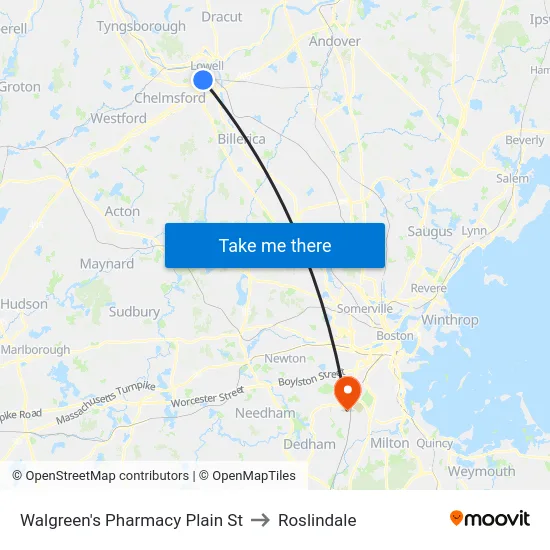 Walgreen's Pharmacy Plain St to Roslindale map