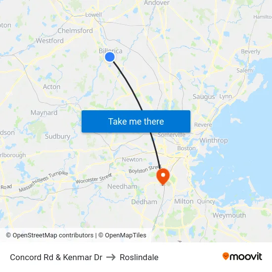 Concord Rd & Kenmar Dr to Roslindale map