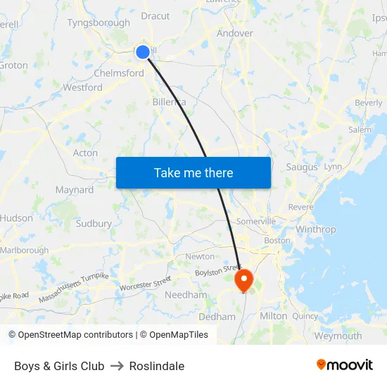 Boys & Girls Club to Roslindale map