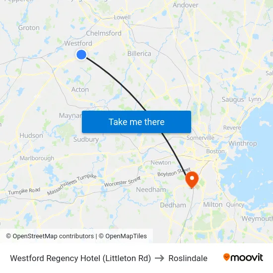 Westford Regency Hotel (Littleton Rd) to Roslindale map