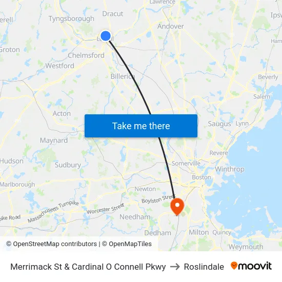 Merrimack St & Cardinal O Connell Pkwy to Roslindale map