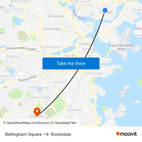 Bellingham Square to Roslindale map