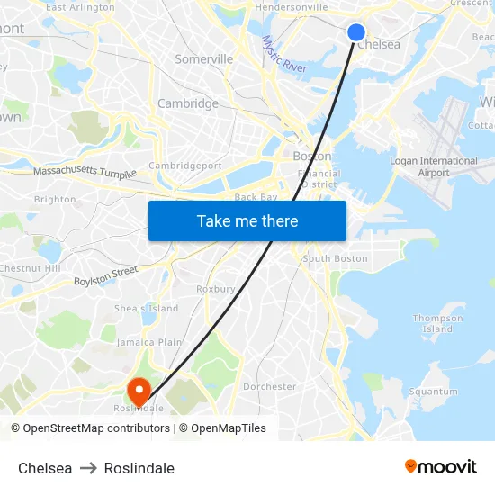 Chelsea to Roslindale map