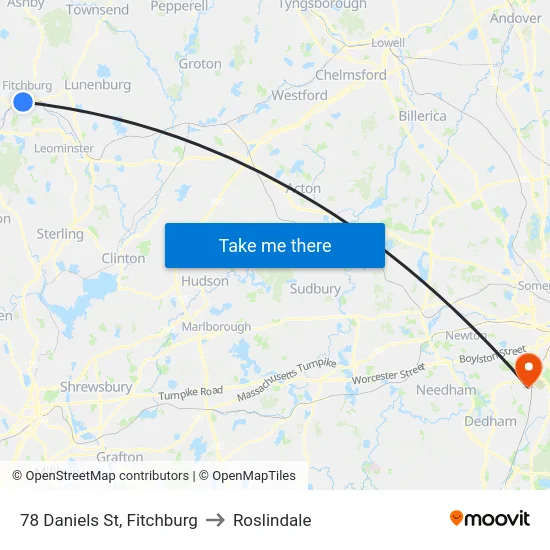 78 Daniels St, Fitchburg to Roslindale map