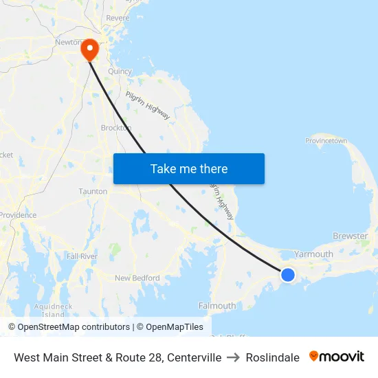 West Main Street & Route 28, Centerville to Roslindale map